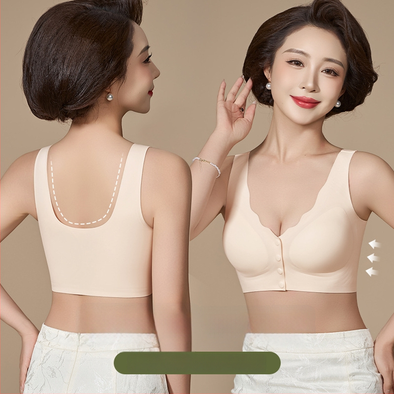 Priekiniai uždarymo maitinančio liemenė, belaidis, vest–stilius maitinančioms moterims (40–60 metų) — pilni puodeliai, vidutiniškai formuoti puodeliai, audinys Ice Silk/Nylon, pamušalas Spandex, petnešos fiksuotos dvigubos