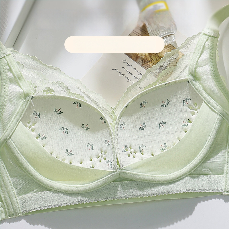 Дантелена безжична бюстгальтер с термо-чувствителни перфорирани чаши, push-up, 3/4 чашка, странична поддръжка