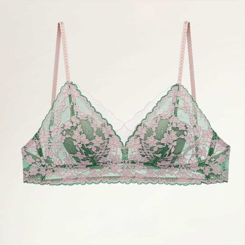 Mezgline trikampio formos liemenėlė su atvira nugara, ultra ploni formuoti puodeliai, be kablys, medvilnės įdėklas