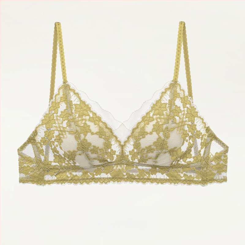 Mezgline trikampio formos liemenėlė su atvira nugara, ultra ploni formuoti puodeliai, be kablys, medvilnės įdėklas