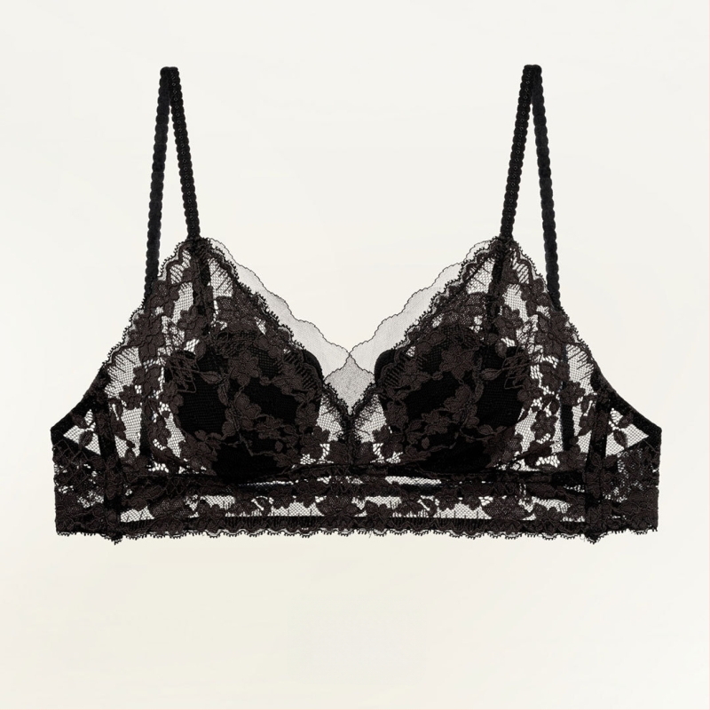 Mezgline trikampio formos liemenėlė su atvira nugara, ultra ploni formuoti puodeliai, be kablys, medvilnės įdėklas