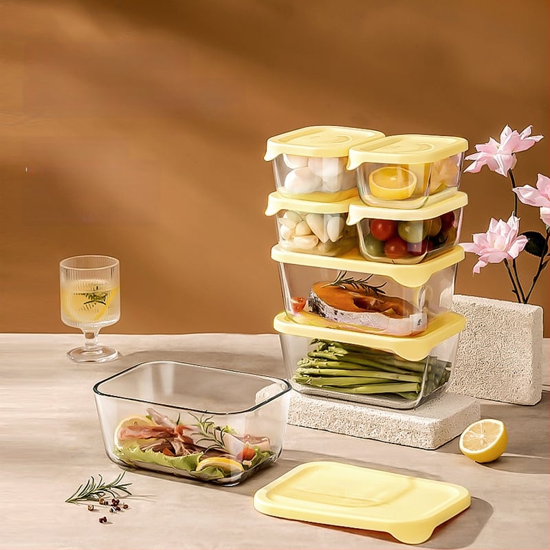 Kutija za svježu hranu od visokog borosilikatnog stakla, pravokutna, mikrovalno sigurna, zatvorena za očuvanje svježine, kapacitet 1-2 L