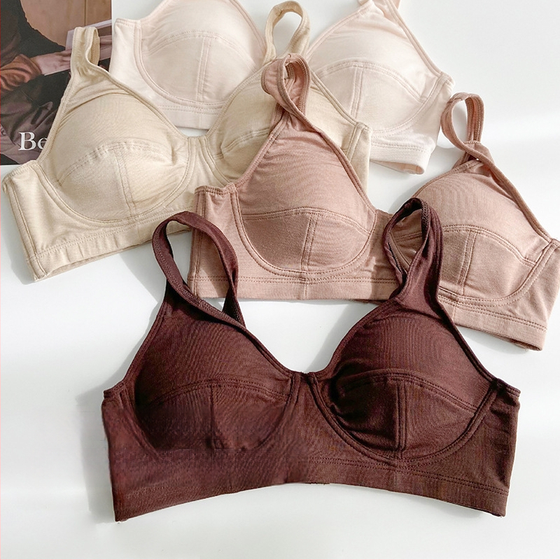 Prancūziško stiliaus liemenėlė su 3D puodeliais iš mulberry šilko, be siūlių, be metalinių žiedų, push-up