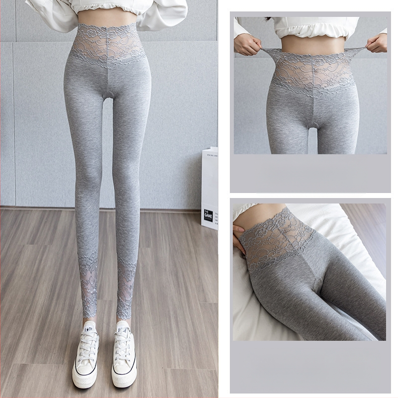 Ženske leggings od modalnog materijala s čipkom, visoka elastičnost, uski kroj za proljeće i jesen, pogodne za nošenje kao donji ili gornji sloj, plus veličina