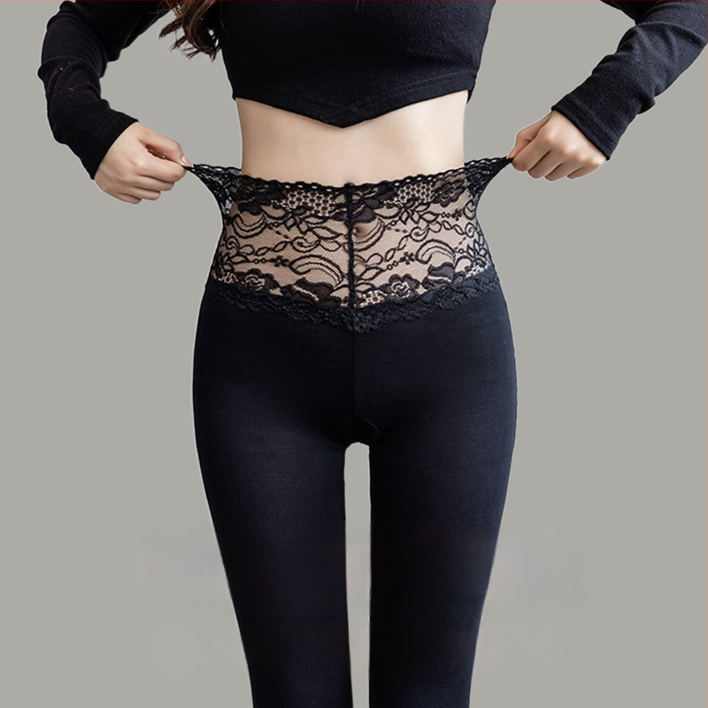 Ženske leggings od modalnog materijala s čipkom, visoka elastičnost, uski kroj za proljeće i jesen, pogodne za nošenje kao donji ili gornji sloj, plus veličina