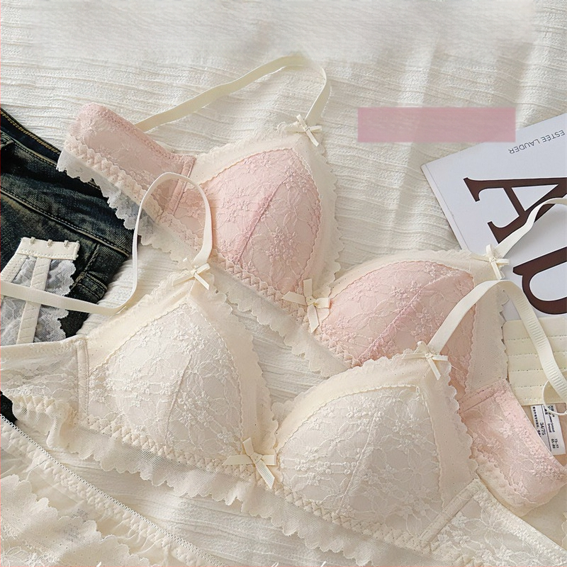 Комплект сутиени за жени, 3/4 чашка, тънки формирани чашки, безжични, дантела, дишащи