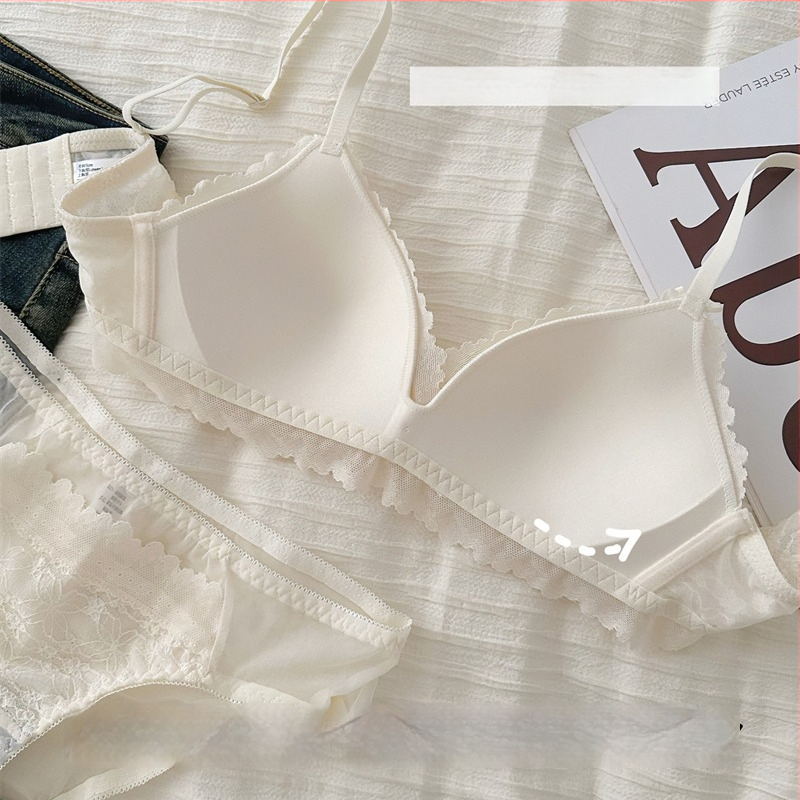 Комплект сутиени за жени, 3/4 чашка, тънки формирани чашки, безжични, дантела, дишащи