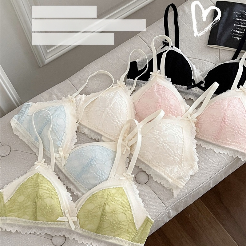 Комплект сутиени за жени, 3/4 чашка, тънки формирани чашки, безжични, дантела, дишащи