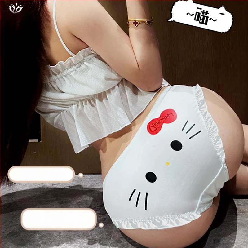 Mačja ljubav! Ženske gaćice u japanskom stilu, plus veličina, Lolita, 2D slatki otisak, mliječna svila, trokutaste gaćice