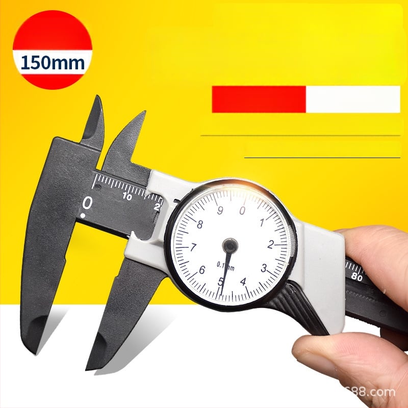 ATTUS пластмасов калипер с циферблат, диапазон 0–150 мм, резолюция 0.1 мм, метрична и дюймова скала