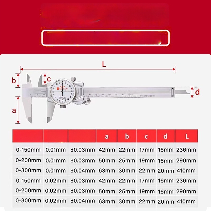 Dayang fantom dial tolómérő 0-150 mm, pontosság 0.02/0.01 mm, rozsdamentes acél