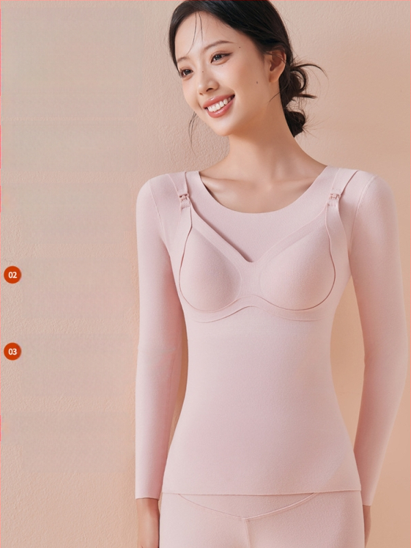 Бременна кърмеща топ база слой с открит достъп за кърмене, есенно-зимна топла дреха, Slim fit, 3/4 ръкави, кръгло деколте, полиестер над 95%