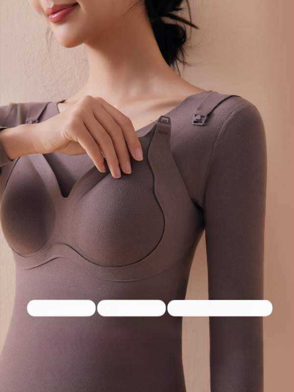 Бременна кърмеща топ база слой с открит достъп за кърмене, есенно-зимна топла дреха, Slim fit, 3/4 ръкави, кръгло деколте, полиестер над 95%