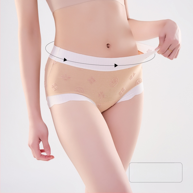 Ženske pamukaste gaćice, srednja visina struka, prozračne, antibakterijske, Jacquard tkanina, pamuk podstava u preponi
