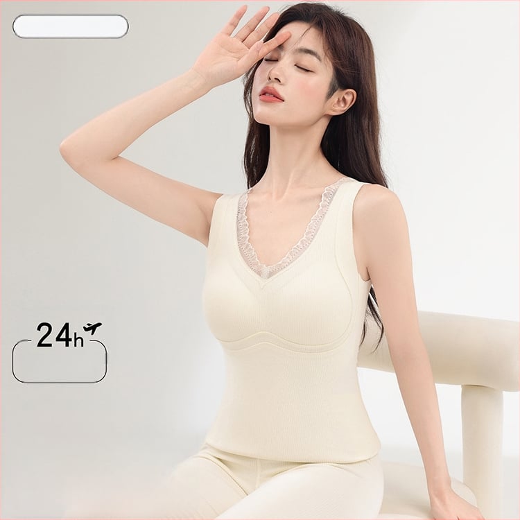 Termalna vesta s umetkom za dojke — kapuljača, bez šavova, V-izrez, jednoslojna, topla, poliester