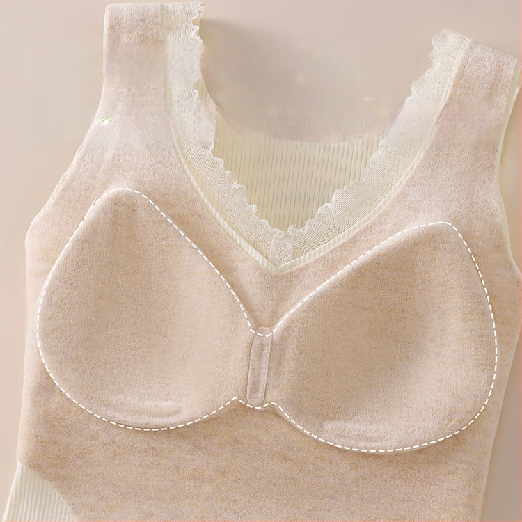 Termalna vesta s umetkom za dojke — kapuljača, bez šavova, V-izrez, jednoslojna, topla, poliester