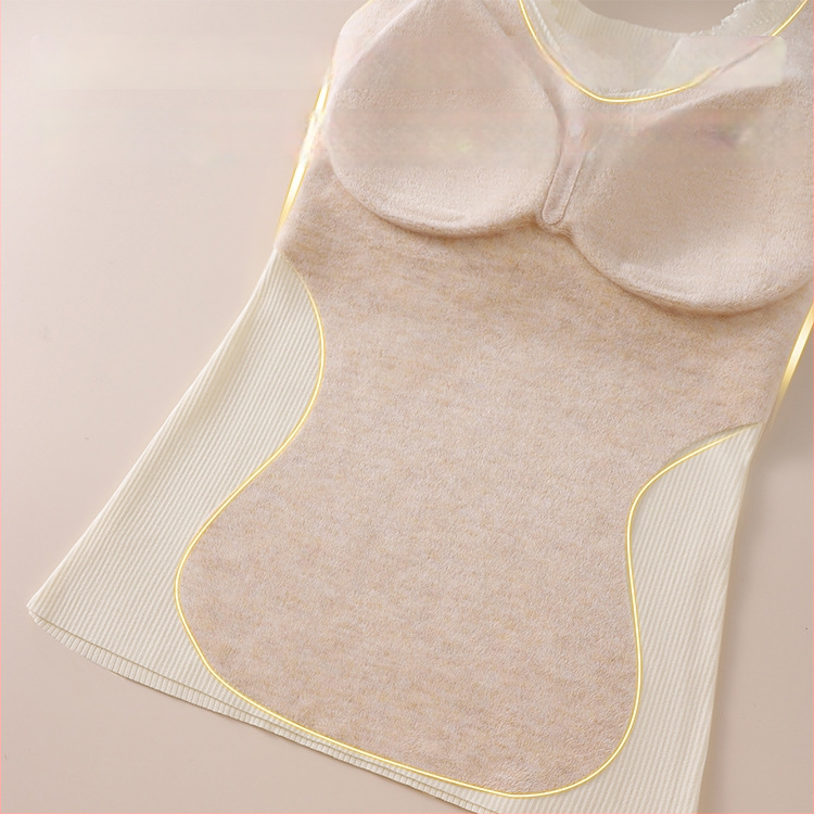 Termalna vesta s umetkom za dojke — kapuljača, bez šavova, V-izrez, jednoslojna, topla, poliester