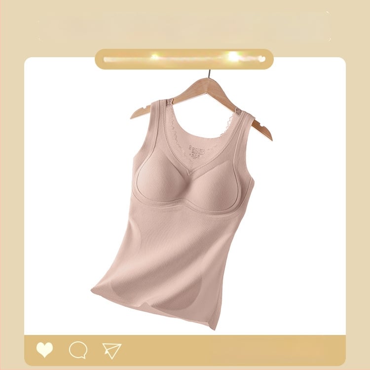 Termalna vesta s umetkom za dojke — kapuljača, bez šavova, V-izrez, jednoslojna, topla, poliester