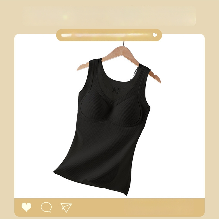 Termalna vesta s umetkom za dojke — kapuljača, bez šavova, V-izrez, jednoslojna, topla, poliester