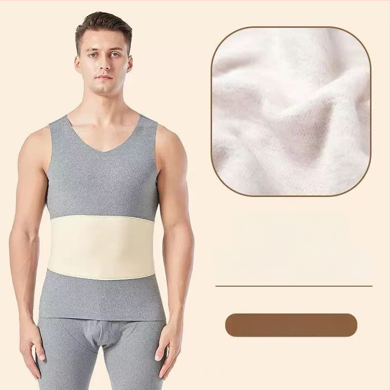 Muška termalna vest s dvostrukim slojem, fleece podstava, poliester, unutrašnji velur, V-izrez, pulover, bez šavova, zaštita struka i leđa