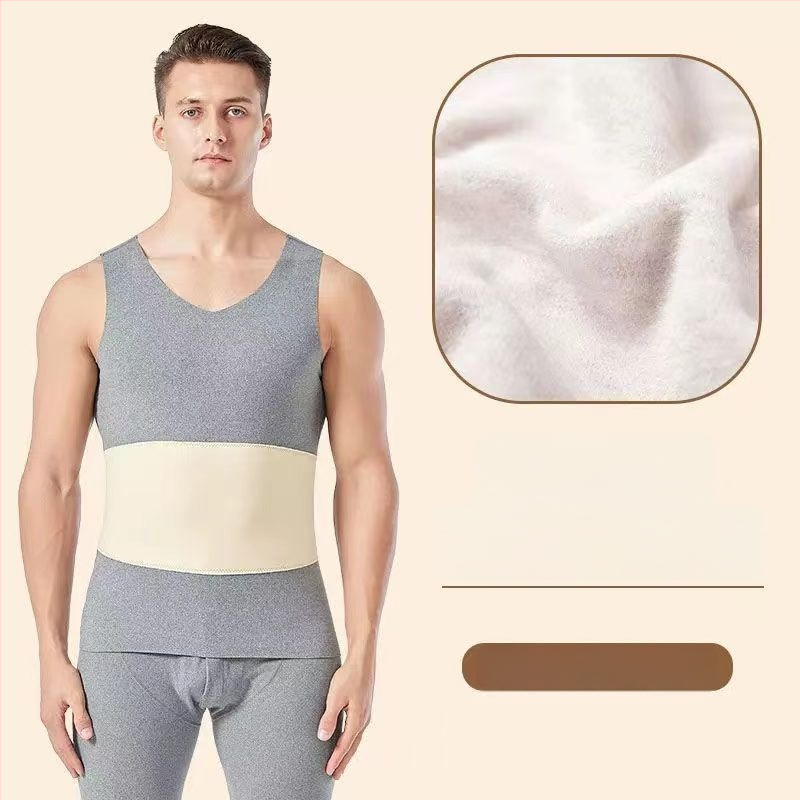 Muška termalna vest s dvostrukim slojem, fleece podstava, poliester, unutrašnji velur, V-izrez, pulover, bez šavova, zaštita struka i leđa