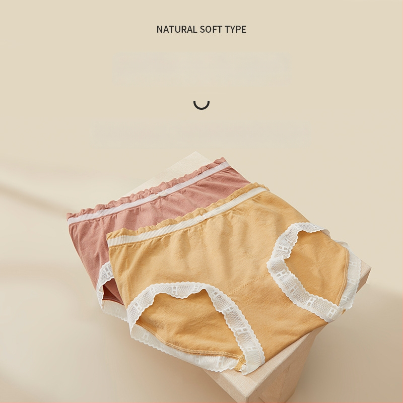 Damske gaćice srednje visoke talije – pamuk, podizanje bokova, prozračne, čipka i mašna