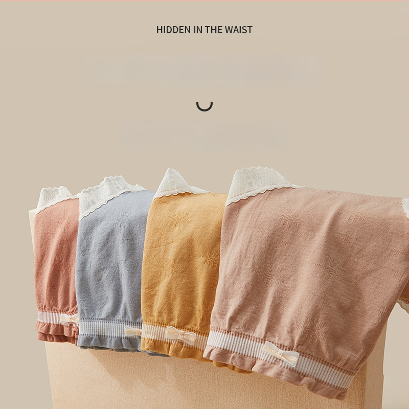 Damske gaćice srednje visoke talije – pamuk, podizanje bokova, prozračne, čipka i mašna