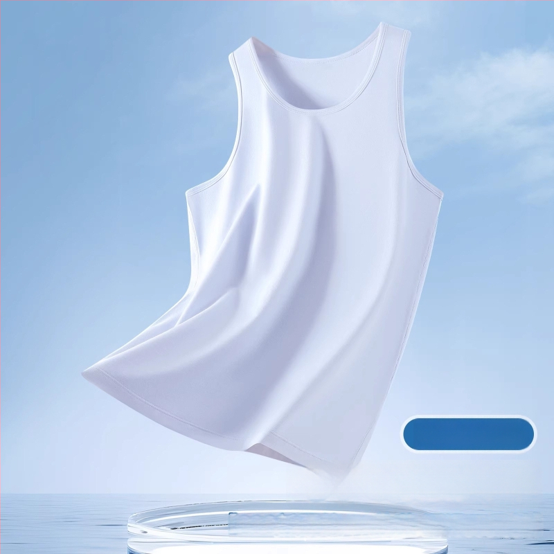 Muška bez rukava vest s širokim ramenima; Pamuk tretiran tekućim amonijakom; 95% pamuk; V-oblik izreza; Duljina do struka