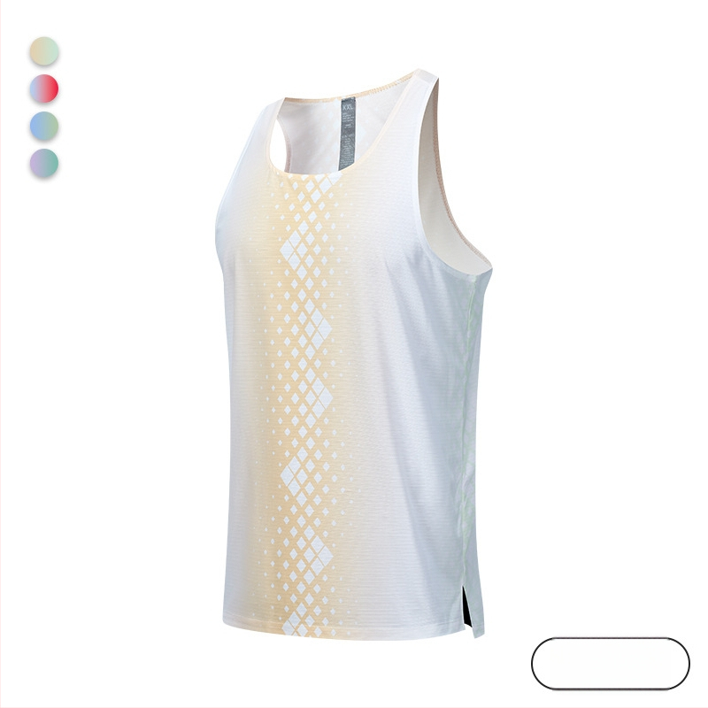 Vyrų be rankovių treniruočių liemenė su spauda — lengva, kvėpuojanti, greitai džiūstanti poliesteris 100%