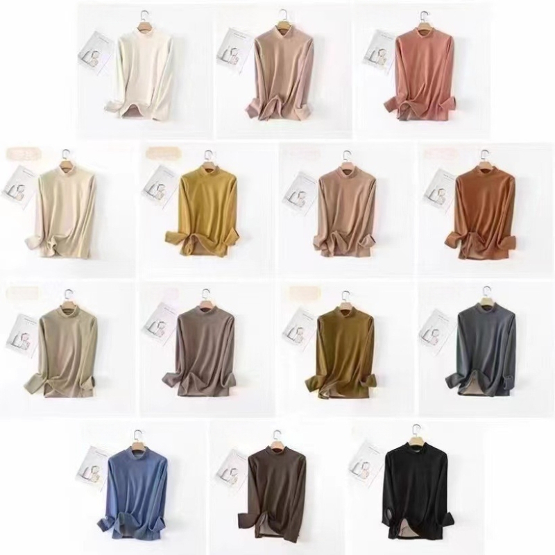 Ženski top baznog sloja s fleesom, polu-visoki ovratnik, rukavi 3/4, poliester 70–80%