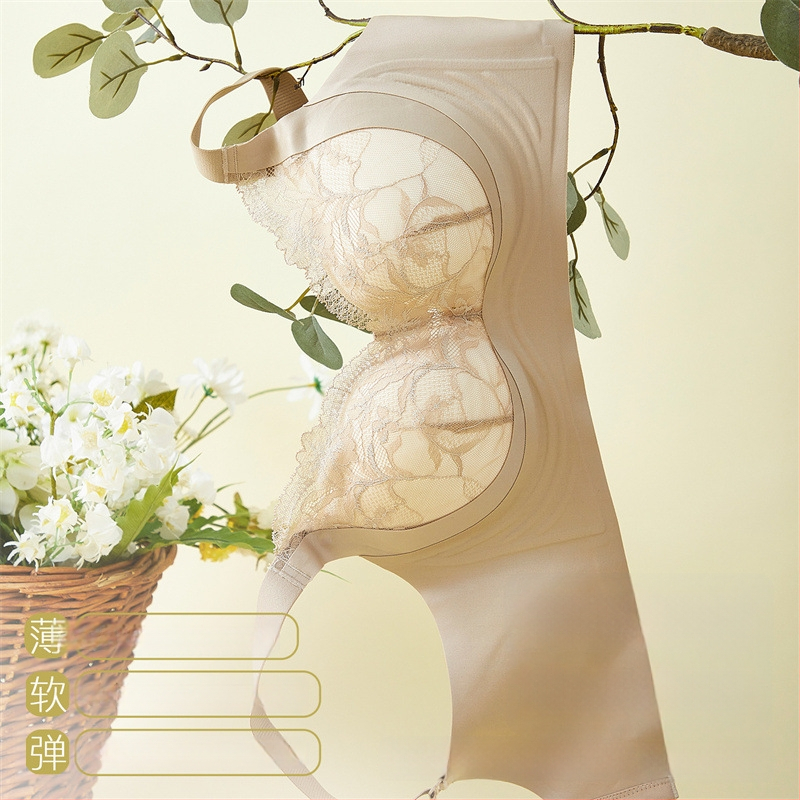 Nesiuvas siuvimo push-up liemenėlė su šonine atrama, 3/4 puodelio plonas formuojamasis puodelis, nailoninės nėriniai audinys, nugaros užtrauktukas su keturiomis kabliukų eilėmis