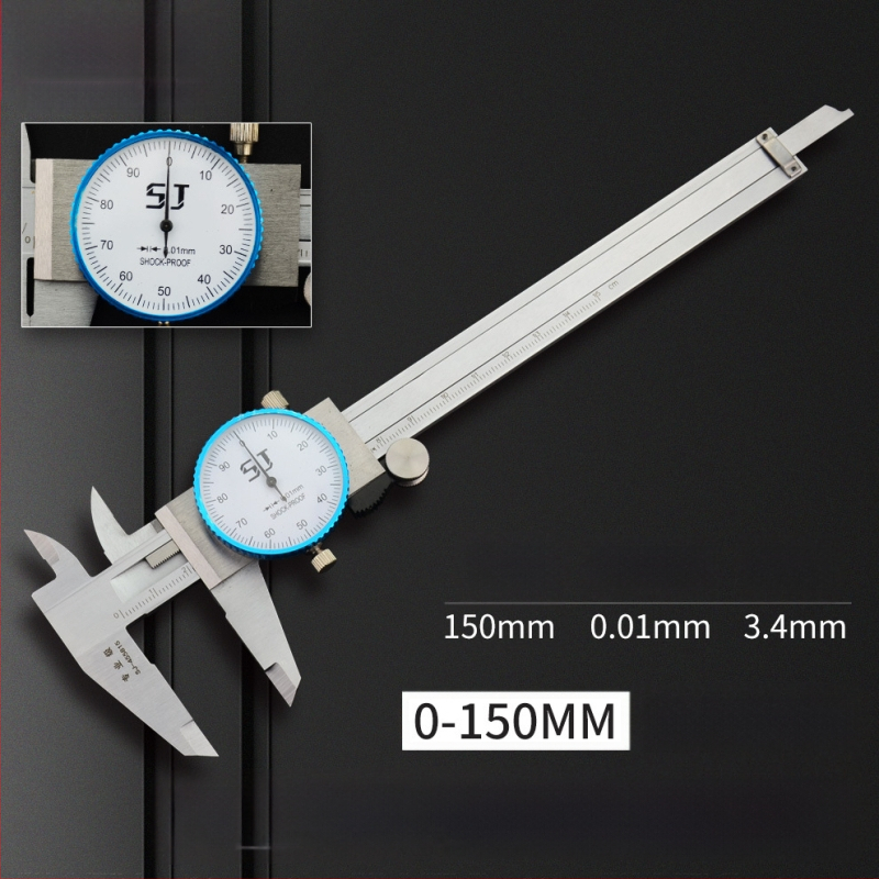 Vernier tolómérő számlappal, kétirányú ütésálló kivitel, 0-150 mm, felbontás 0,01/0,02 mm