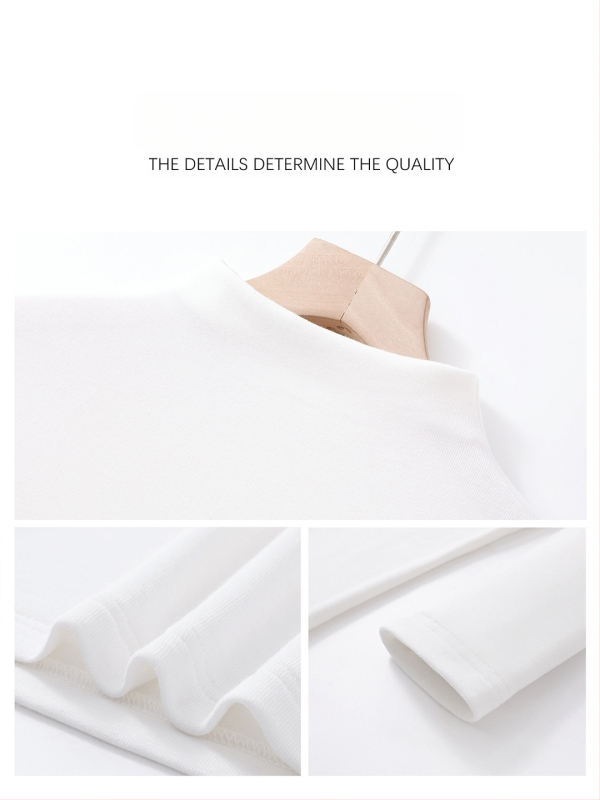 Viskozės pluošto vienos spalvos ilgos rankovės topas su puse turtleneck kaklu, siauras kirpimas