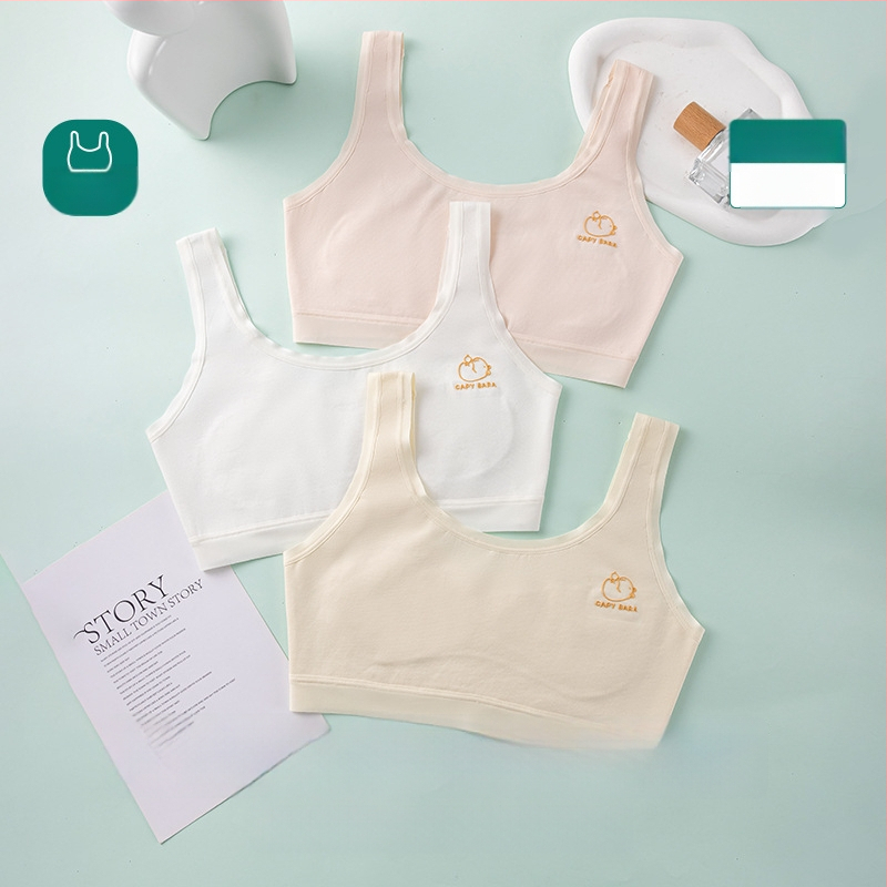 Mergaitei skirta medvilninė liemenėlė 9–13 metų, pilnas puodelis, plonas formuojamas puodelis, įdėklas viskozė 80–90%, be plieno žiedų, fiksuotos dvigubos petnešėlės