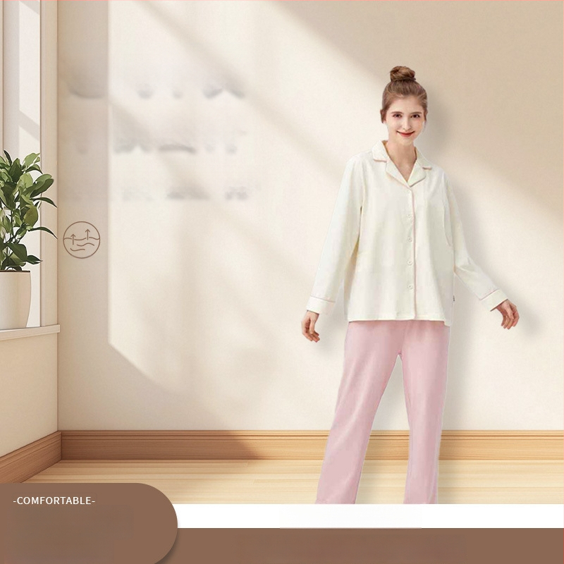 Σετ πιτζάμες εγκύου με θηλασμό – μακριά μανίκια, μακριά παντελόνια, 95–100% βαμβάκι, για άνοιξη και καλοκαίρι