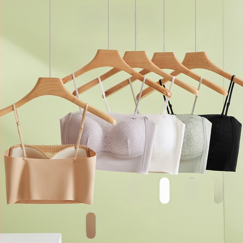 Tube top za prsa s trokutastim košaricama, tan gornji dio/ debeli donji dio, Ice Silk tkanina, Nylon