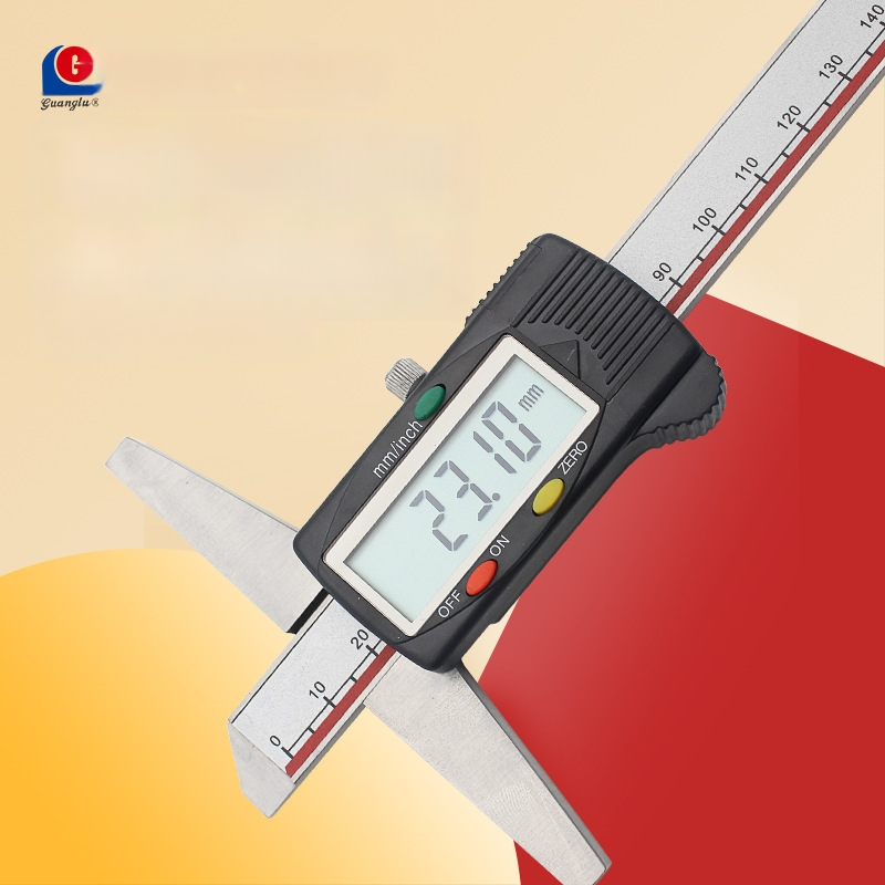 Skaitmeninis gylio matuoklis su skaitmeniniu ekranu, nerūdijantis plienas, 0–150 mm diapazonas, vienu ir dvejais kabliai, aukšta tikslumas