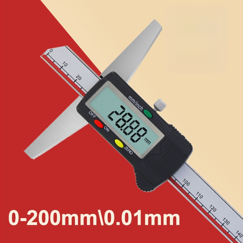 Skaitmeninis gylio matuoklis su skaitmeniniu ekranu, nerūdijantis plienas, 0–150 mm diapazonas, vienu ir dvejais kabliai, aukšta tikslumas