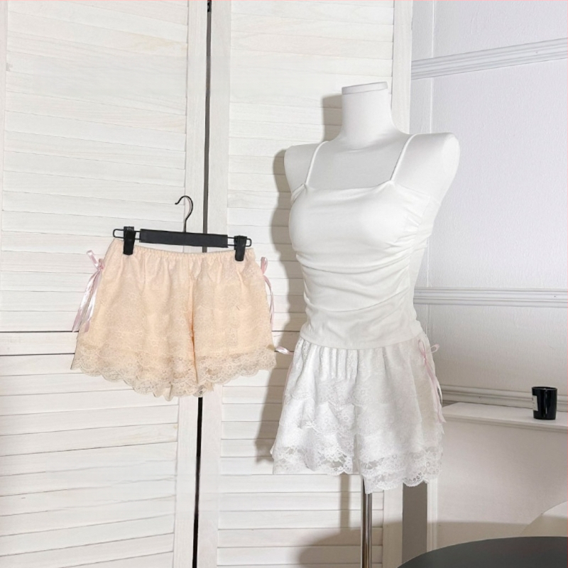 Moteriški nėrinių šortai su vidurio juosmeniu, lengvas nailonas audinys, 84% nailonas, vasaros stilius