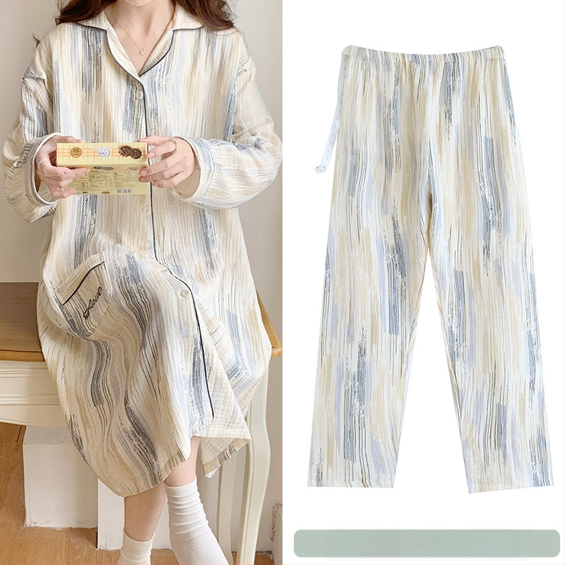 Σετ δύο τεμαχίων μετά τον τοκετό από 100% βαμβάκι: φούστα με παντελόνια από γάζα διπλού επιπέδου, νυχτικό θηλασμού για καλοκαίρι