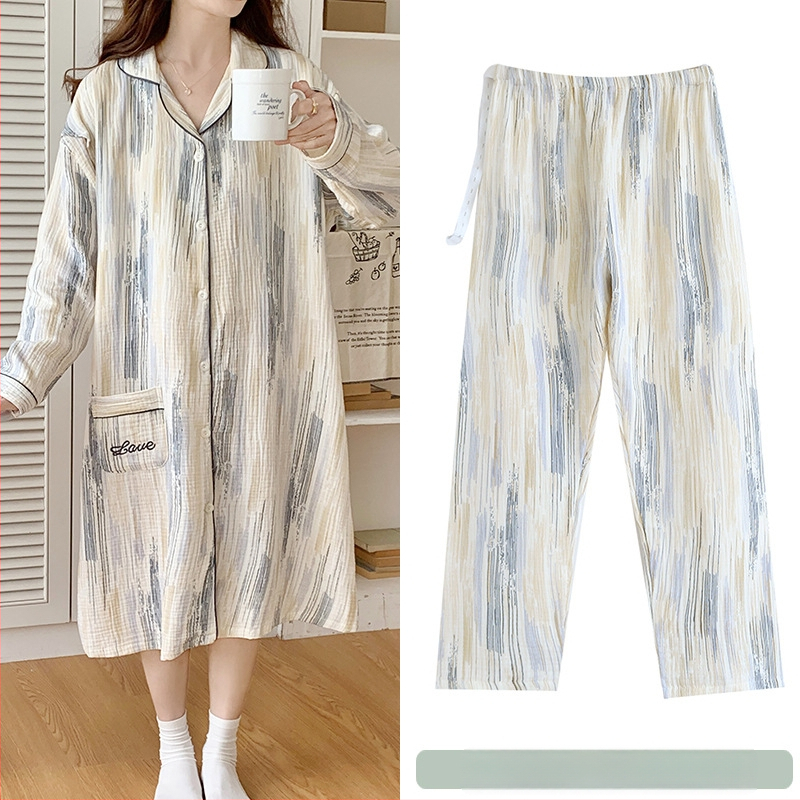 Σετ δύο τεμαχίων μετά τον τοκετό από 100% βαμβάκι: φούστα με παντελόνια από γάζα διπλού επιπέδου, νυχτικό θηλασμού για καλοκαίρι