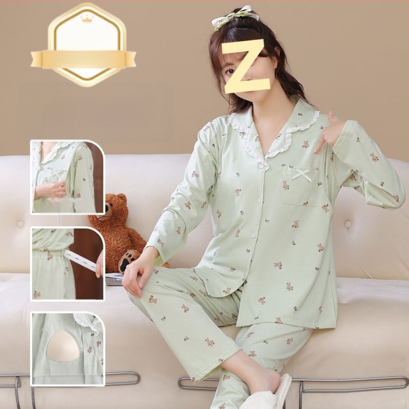 Νυχτικά θηλασμού μετά τον τοκετό, από 100% βαμβάκι, για όλες τις εποχές, με επένδυση στήθους; Ύφανση: Tr fabric; Κύρια ύλη: PVC; Περιεκτικότητα κύριας ύλης: ≤30%; Μακριά μανίκια; Λαιμός τύπου πόλο