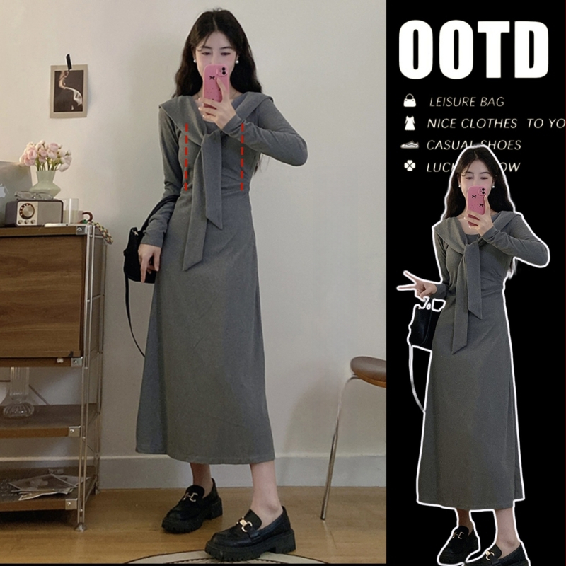 Φόρεμα θηλασμού, γοργόνας σιλουέτα, γιακά φουλάρι, μακριά μανίκια, βαμβακερός ύφασμα