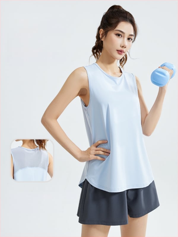 Női lélegző, ujjatlan mellény hálós hátsó résszel, laza szabású; poliészter szálas anyag; 88% poliészter