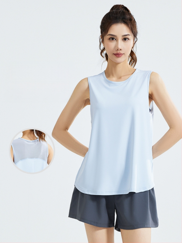 Női lélegző, ujjatlan mellény hálós hátsó résszel, laza szabású; poliészter szálas anyag; 88% poliészter