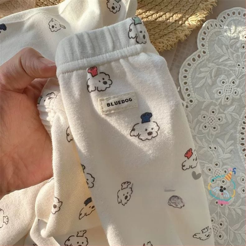 Kaheos tükki lastetepu sügis-talve komplekt: ümmarguse kaelusega termotopid ja püksid, linane kangas triušio vilaga