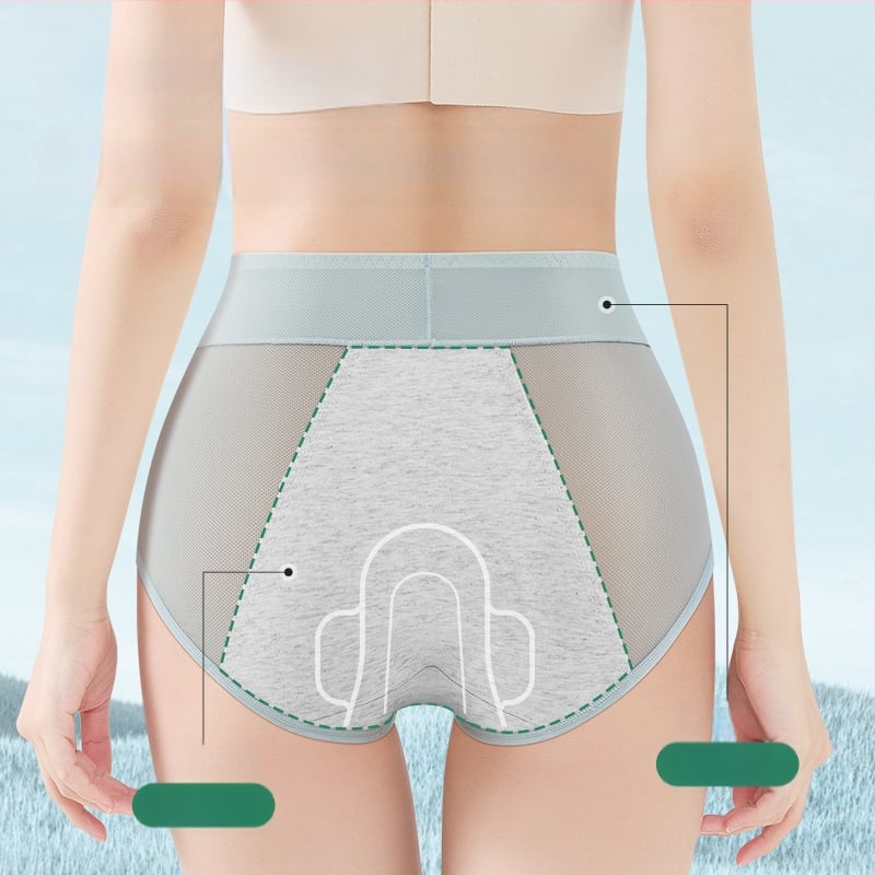 Moteriškos menstruacijų kelnaitės su aukštu liemeniu, trijų sluoksnių nepralaidumas, kvėpuojančios, greitai džiūstančios, pagrindinis audinys: nailonas, intymi įdėklas: medvilnė