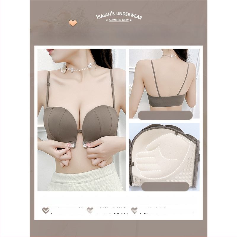Be petnešėlių krūtinėlė su priekiniu užsegimu, nuimamos dvigubos petnešėlės, push-up efektas ir formavimas, 3/4 puodelio, nailonas