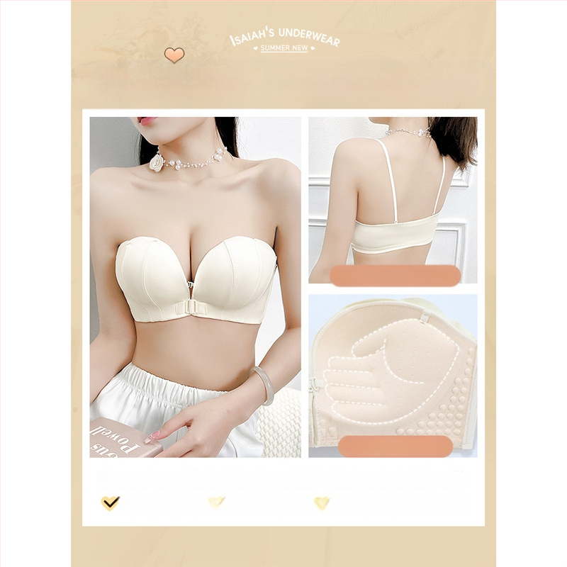 Be petnešėlių krūtinėlė su priekiniu užsegimu, nuimamos dvigubos petnešėlės, push-up efektas ir formavimas, 3/4 puodelio, nailonas