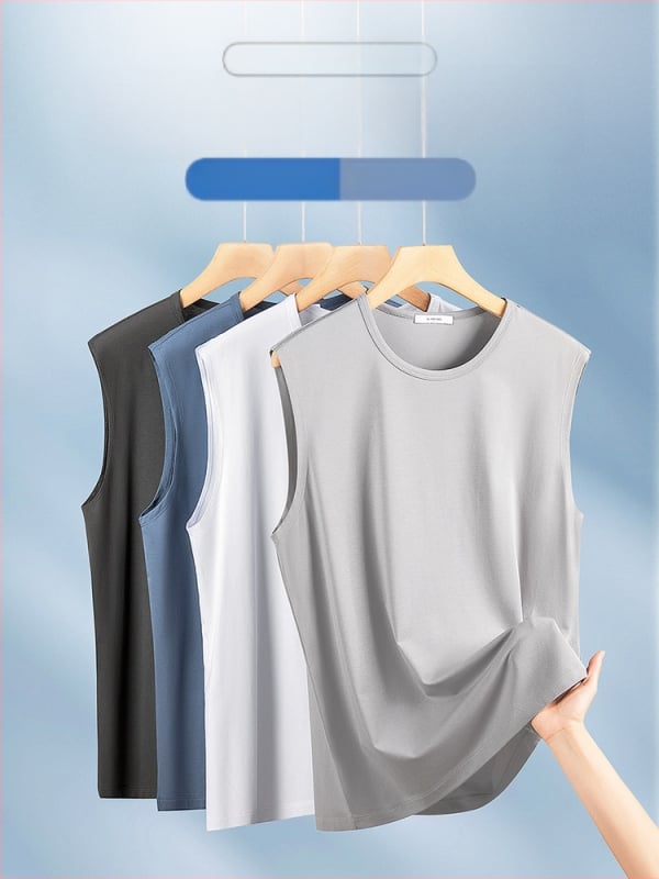 Férfi ujjatlan felső, lazán szabott, antibakteriális, lélegző, gyorsan száradó, Modal-pamut-spandex keverék (47% modal, 47% pamut, 6% spandex), nyár 2025